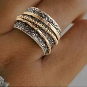 Elegant Silver and Gold-Tone Stacked Ring size 7